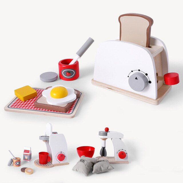 Kids Wooden Pretend Play Sets Pretend Toasters Bread Maker coffee machine game children's toy mixer Kitchen Educational toy