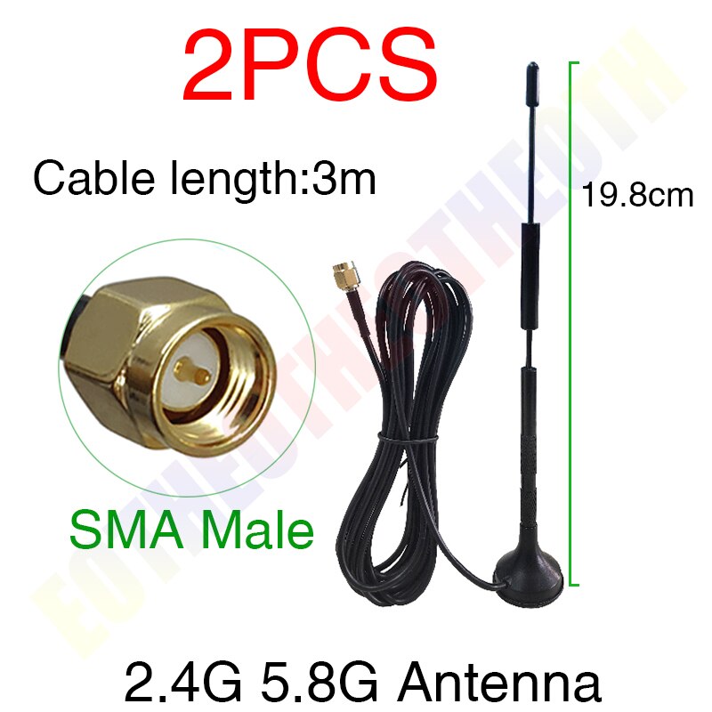 EOTH 1 2pcs 2.4g 5.8g antenna Magnetic base 12dbi sma male Pure copper wlan wifi dual band antene router antena 3m RG174 cable: 2 PCS sma