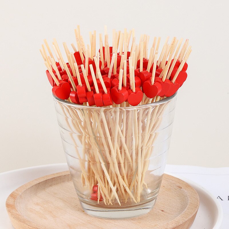 100 Pcs 12mm Love Fruit Sticks Disposable Platter Sushi Cocktail Snack Bamboo Sticks