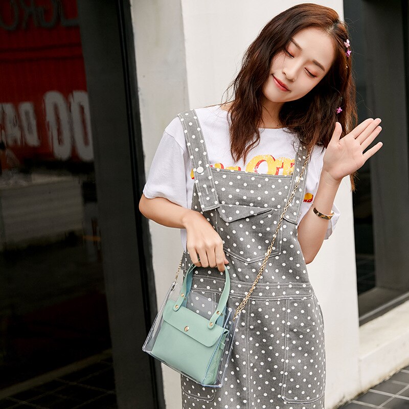 Handtas Pu Vrouwen Schoudertas Transparante Metalen Ketting Dual-Gebruik Snoep Kleur Tote Messenger Lady portemonnee