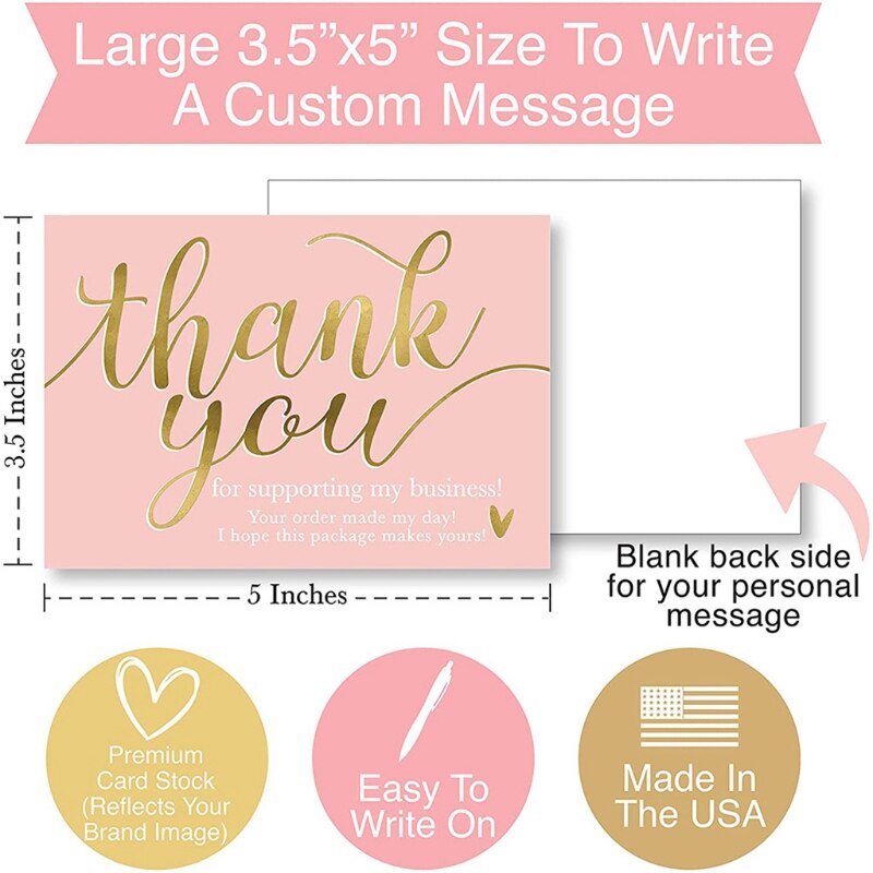 50 Thank You Cards Pink Bulk Note Cards Embossed Letters Perfect for Wedding Baby Shower Business Graduation Bridal Shower