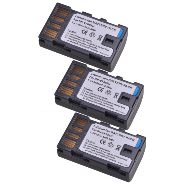 4 batteries BN-VF808 pour JVC BN-VF808U BN VF808 VF808U VF808US VF808UE, GZ-HD7, GZ-MG575, GZ-MG555, GR-D750, GR-D760: 3x Battery