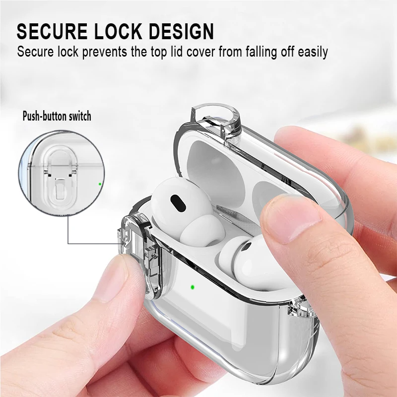 Funda transparente con cerradura de seguridad para Airpods 4 2024, funda suave de TPU antiamarilleo, carcasa protectora transparente para Apple AirPods 4th
