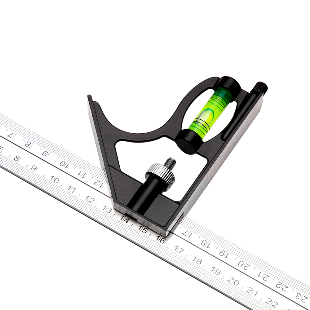 300Mm Stainless Steel Adjustable Combination Square 45/90 Degree With Bubble Level Multi-Function Woodworking Measurement Tool