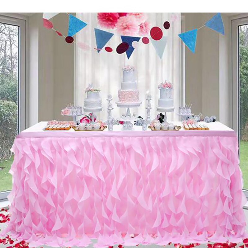 Klude kurvbord nederdel bryllup dekoration mesh bord nederdel fødselsdagsfest hotel banket bord dekoration bord nederdel: Lyserød