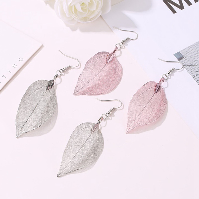 Natural Real Leaf Earrings Gold And Silver Big Statement Earrings For Women Tree Earrings