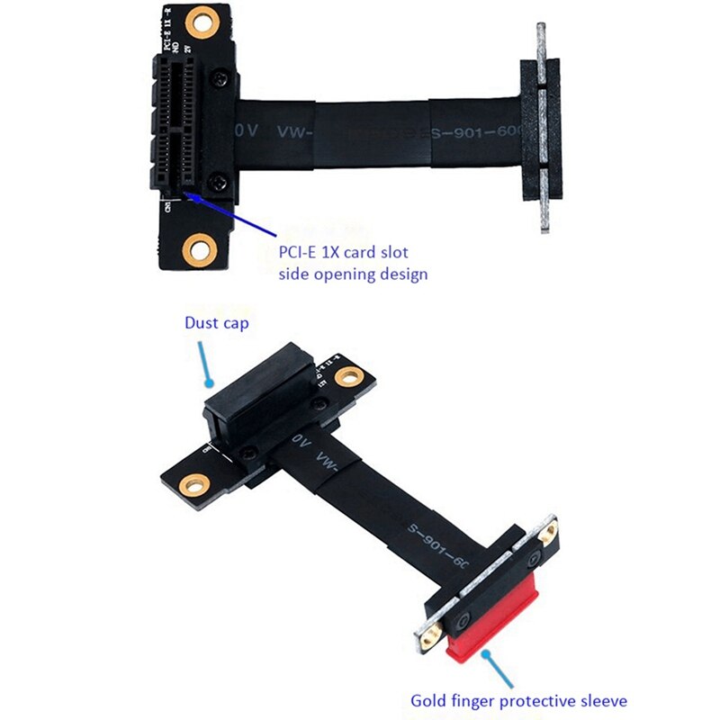 PCIE X1 Riser Cable Dual 90 Degree Right Angle PCIe 3.0 X1 to X1 Extension Cable 8Gbps PCI Express 1X Riser Card