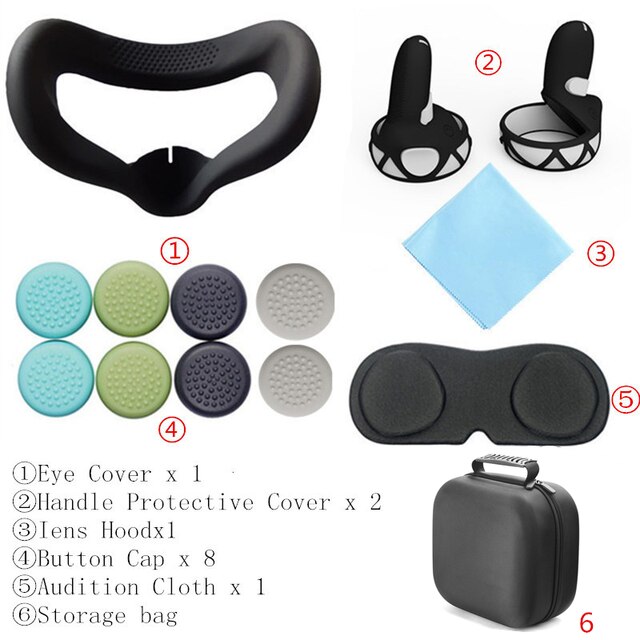 Oculus Quest 2 Case VR Touch Controller Shell Lens Rod Cap Handle Grip Protective Cover Set For Oculus Quest 2 VR Accessories: Black 2