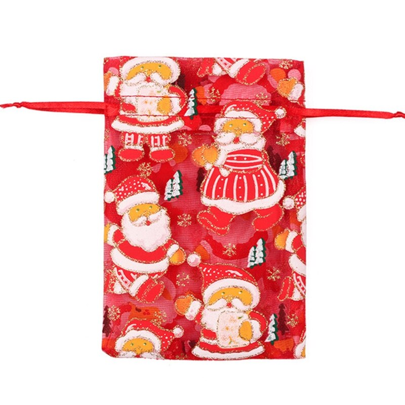 100 stuks kerst organza zakjes snoep doorschijnende zak sieraden bruiloft feest kerst verpakking display zakjes: 10