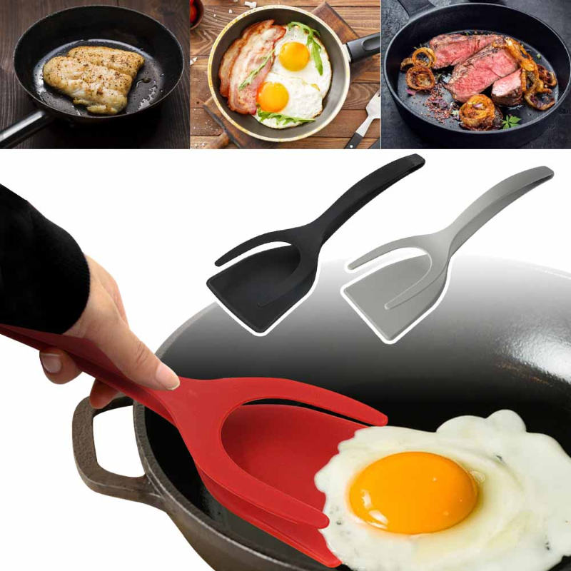 2-in-1-Küchenzubehör, Küchenhelfer-Sets, Omelett-Spatel, Küche, Silikon-Spatel für Toast, Pfannkuchen, Ei, Klappzange, Cocina