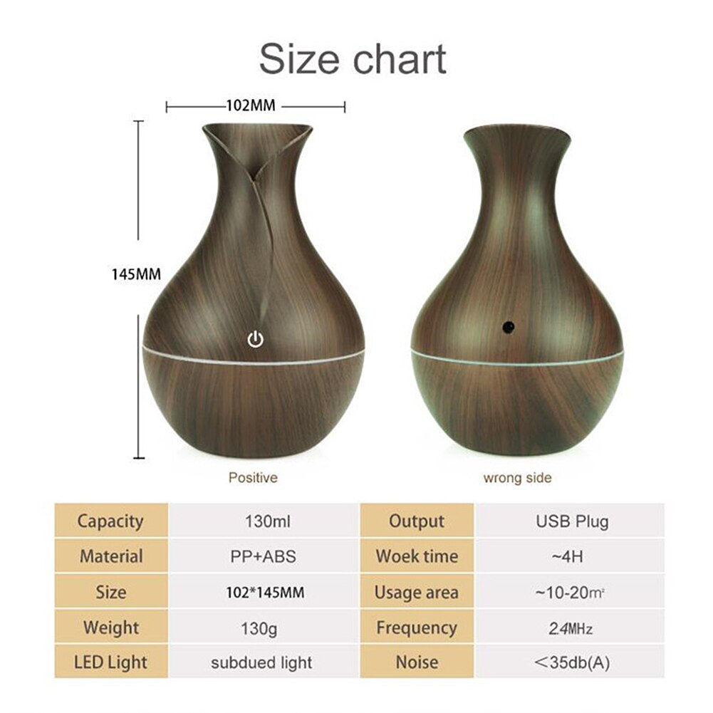 Brumisateur Humidificateur D'huile Essentielle vase humidificateur 1 Pc Maison Décoration 7-LED couleur BOIS Grain Humidificateur D'air
