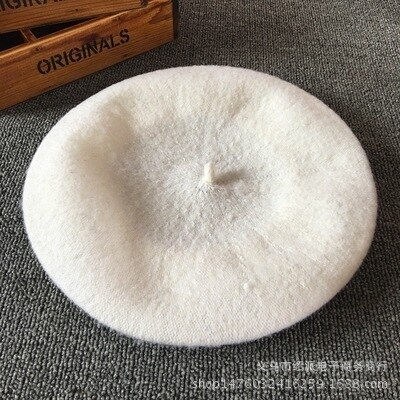 Vinter dam hatt vintage basker ull 32 färger keps pillbox hatt gorras planas hombre hattar basker boinas mujer ull mössa hatt: Vit