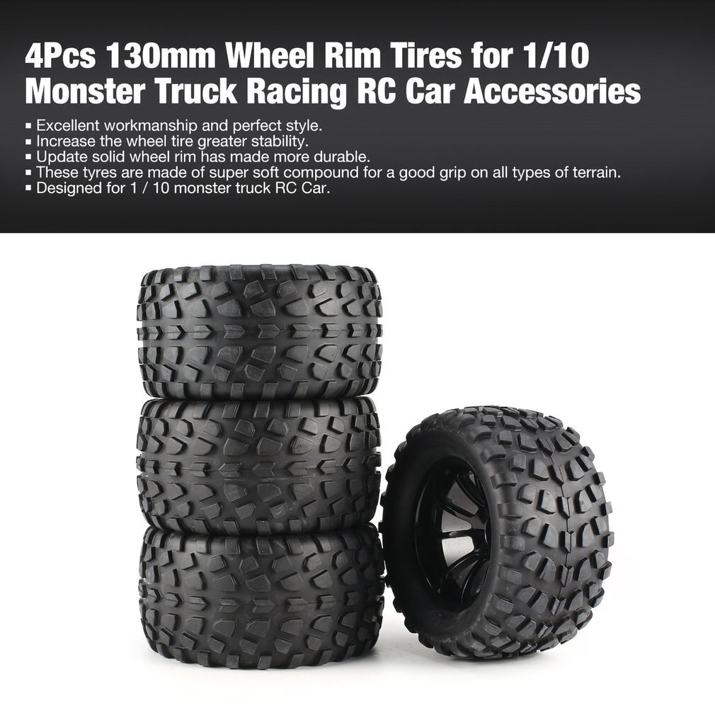 4 Stuks 130Mm 10 Contour Dump Foetale Bloem Off-Road Velg En Banden Voor 1/10 Monster Truck racing Rc Auto Accessoires