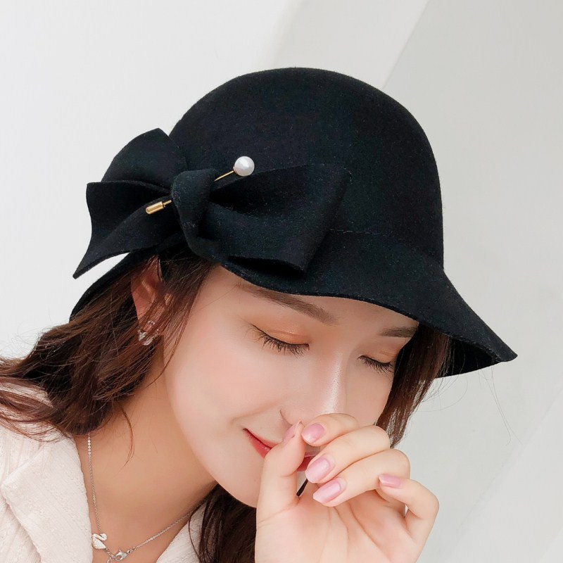 Ullpärlor filthatt kvinnor svart pillbox hattar svarta damer vintage cocktail bröllop derby fedora chapeau femme