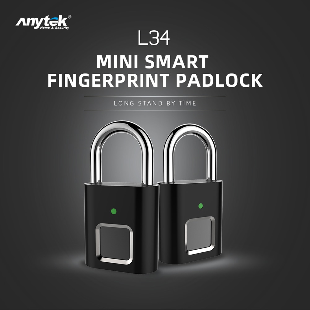 Vingerafdruk Hangslot Anytek L34 Smart Vingerafdruk Hangslot Usb Oplaadbare Deur Koffer Lock Smart Hangslot Quick Unlock