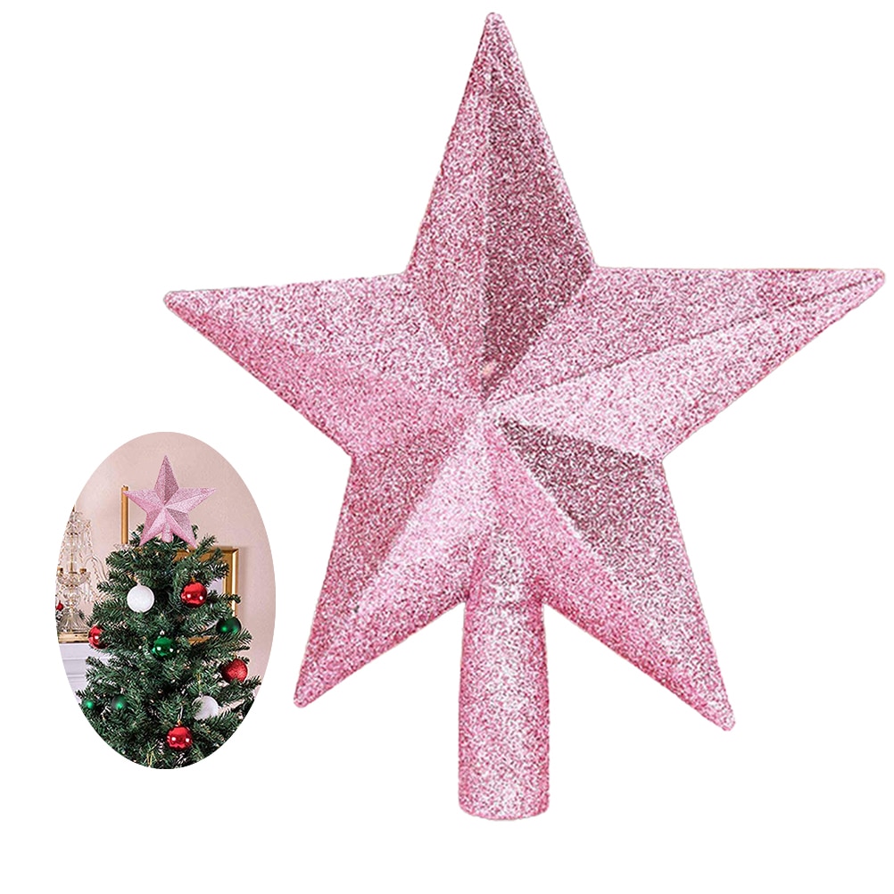 20cm stjärnigt julgranstopp glitter julgransdekoration för fest heminredning julgrans topp femkantig stjärna: Rosa