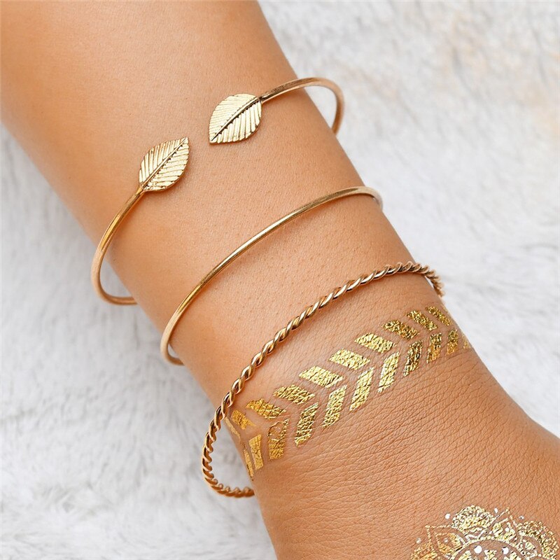 WUKALO Charm 4 stks/set Damesmode Kristal Cirkel Blad Ketting Gouden Kleur Gesimuleerde Parel Armband Set Party Bruiloft Sieraden: 83403