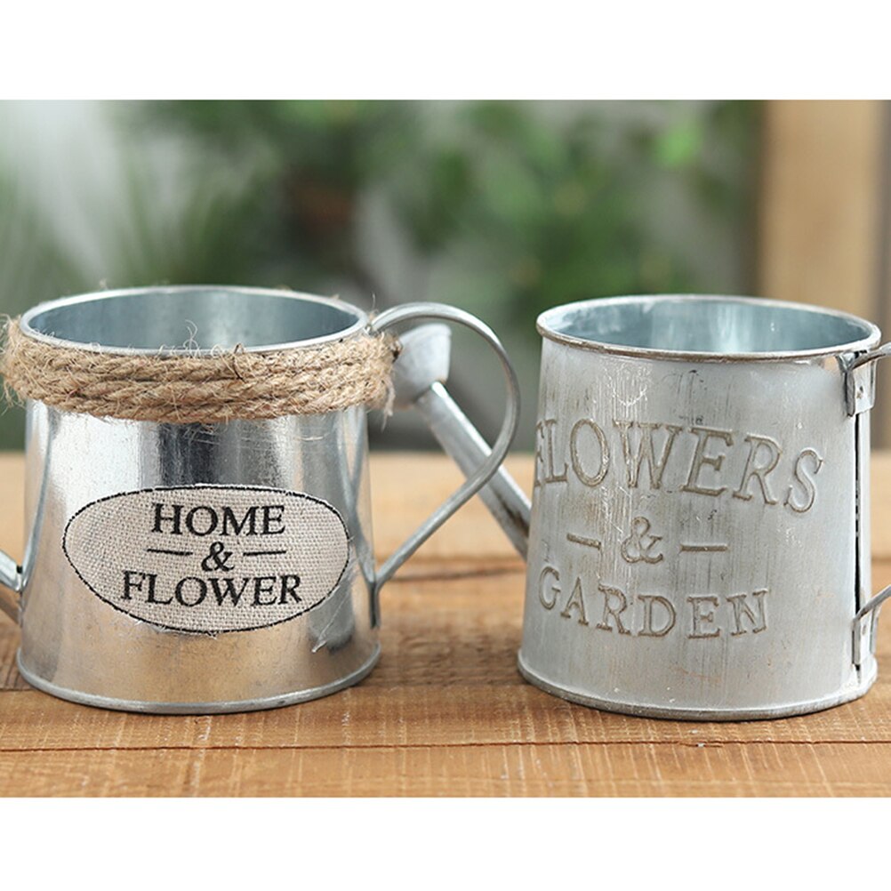 Flower Vase Can Rustic Iron Metal Jug Pitcher Tin Bucket Watering Can Shape Portable Pot for Home Wedding Party Decor