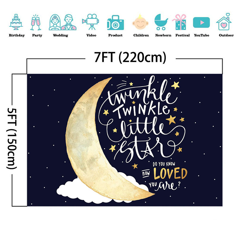 NeoBack Photography Backdrop - Moon Night Sky Twinkle Star - Birthday Party Baby Shower Banner Decor