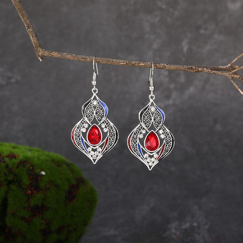 Pendientes bohemios con forma de calabaza para mujer, aretes con diamantes de imitación de cristal rojo y azul, Estilo Vintage, étnico, indio, Jhumka