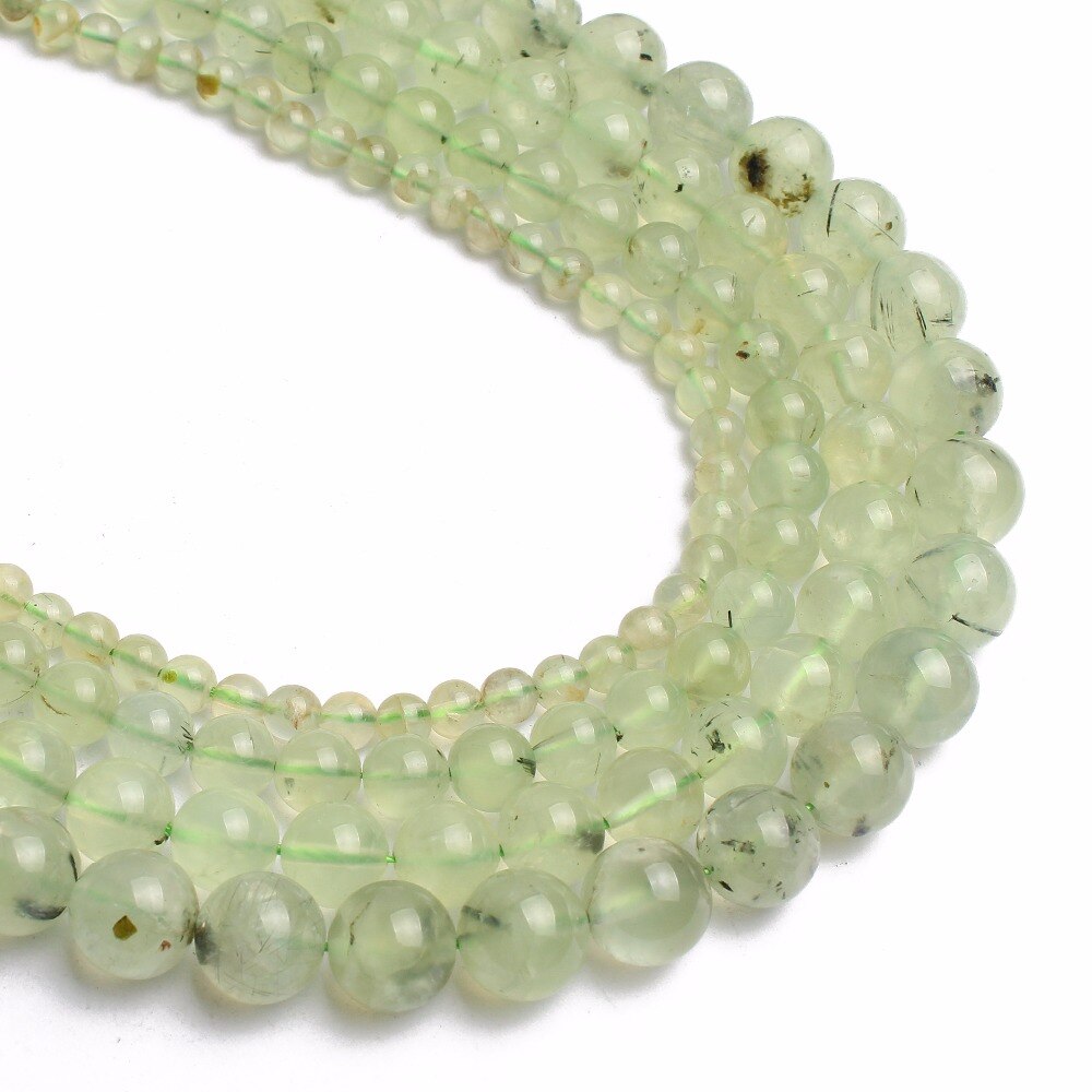 Smooth beads Pick Size 4.6.8.10 12mm Genuine Green Prehnita Round Loose Stone Beads For Jewelry Making