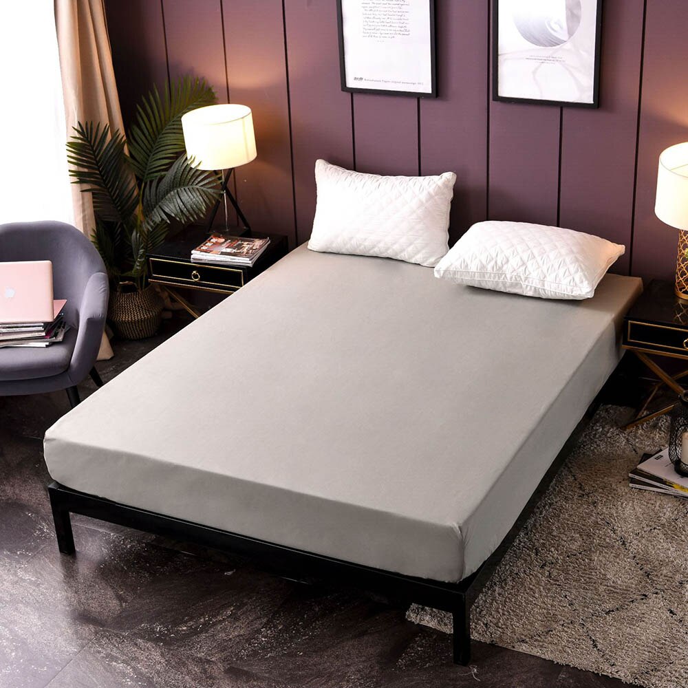 Fitted Sheet Bed Sheets Mattress Cover Pillow Case Bedding Cover Bed Linen With Elastic Twin Full Queen King Mattress Protector: gray / FULL