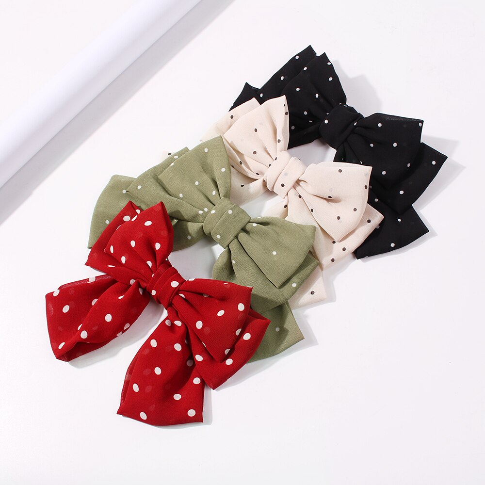 17 Colors Big Bow Clip Soft Stain Bowknot Barrettes Hairpins for Women Dot Flower Pattern Bow Ties Ponytail Hair Accessories