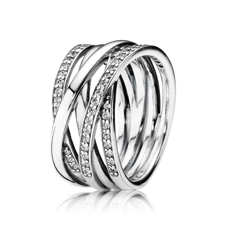 Rosa a céu aberto eternidade entrelaçada com anel de cristal 925 anel de prata esterlina para festa de casamento feminino presente jóias finas: 5 / silver