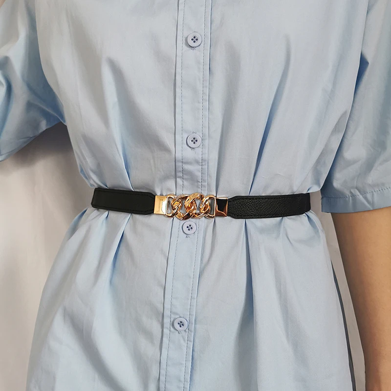 Novo estilo cinto feminino cinto fino camisa decorativa com vestido multi-anel fivela elástica alta atmosfera elástica verão