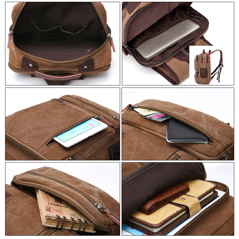 Vintage Canvas Backpack - 20-35L - Laptop Compartment - School Travel - Unisex