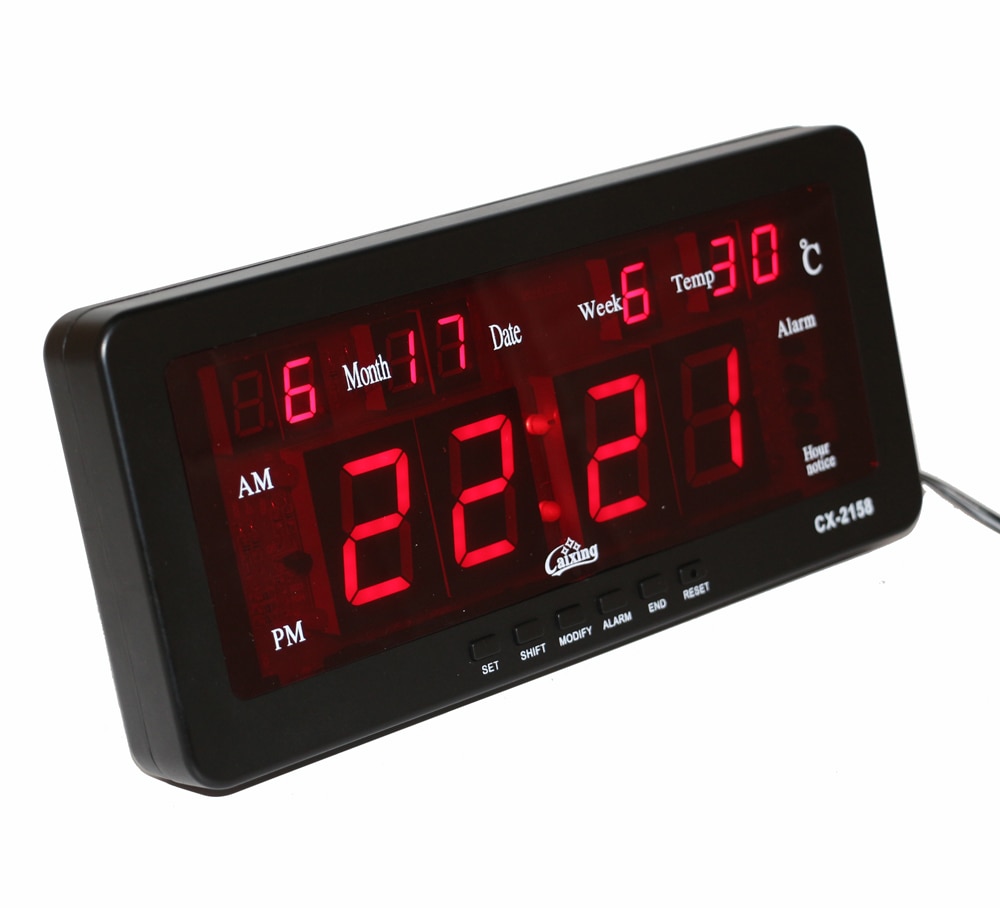 Elektronisk vækkeur digital ledet kalenderur med uge og dato indendørs temperatur timelignende funktion ledet vægur
