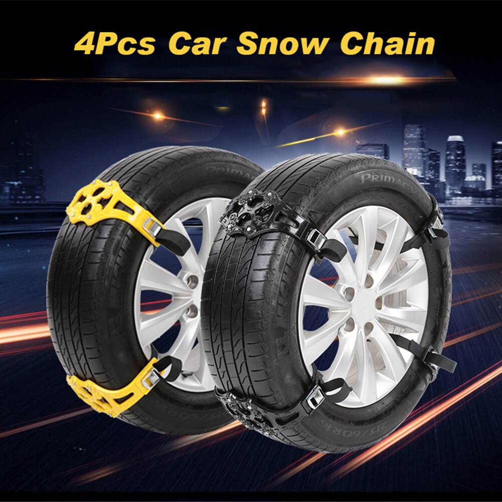 4 unids/pack Universal coche neumático antideslizante cinturón de emergencia neumático Anti-deslizamiento cadena con pala de nieve y Mitten por camino de nieve por carretera