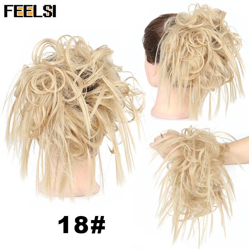 FEELSI 7 Zoll Chaotisch lockige Chignon haar brötchen Elastischen Band Haar brötchen Lockige Scrunchie haar Hochsteckfrisur Abdeckung Synthetische Haarteil für frauen: T27/30/4