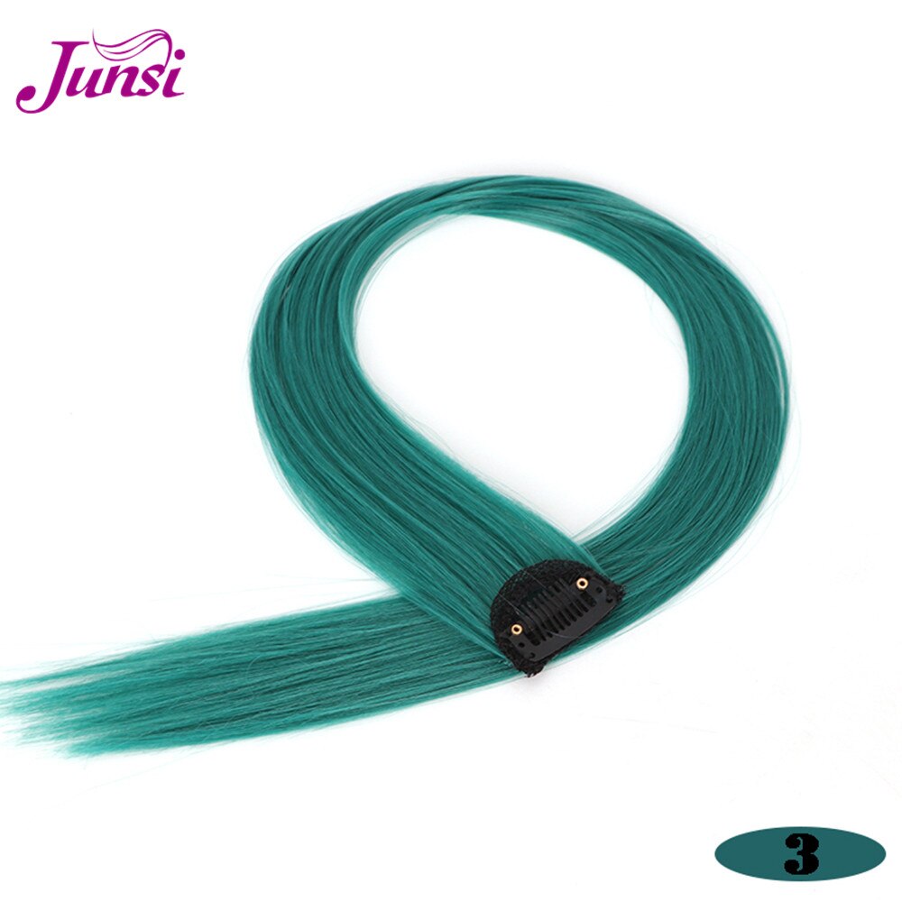 JUNSI Colored Hair Strands Hair Extension Long Straight Female Rainbow Hair Pieces A Clip Heat Resistant Synthetic Bundles: 3