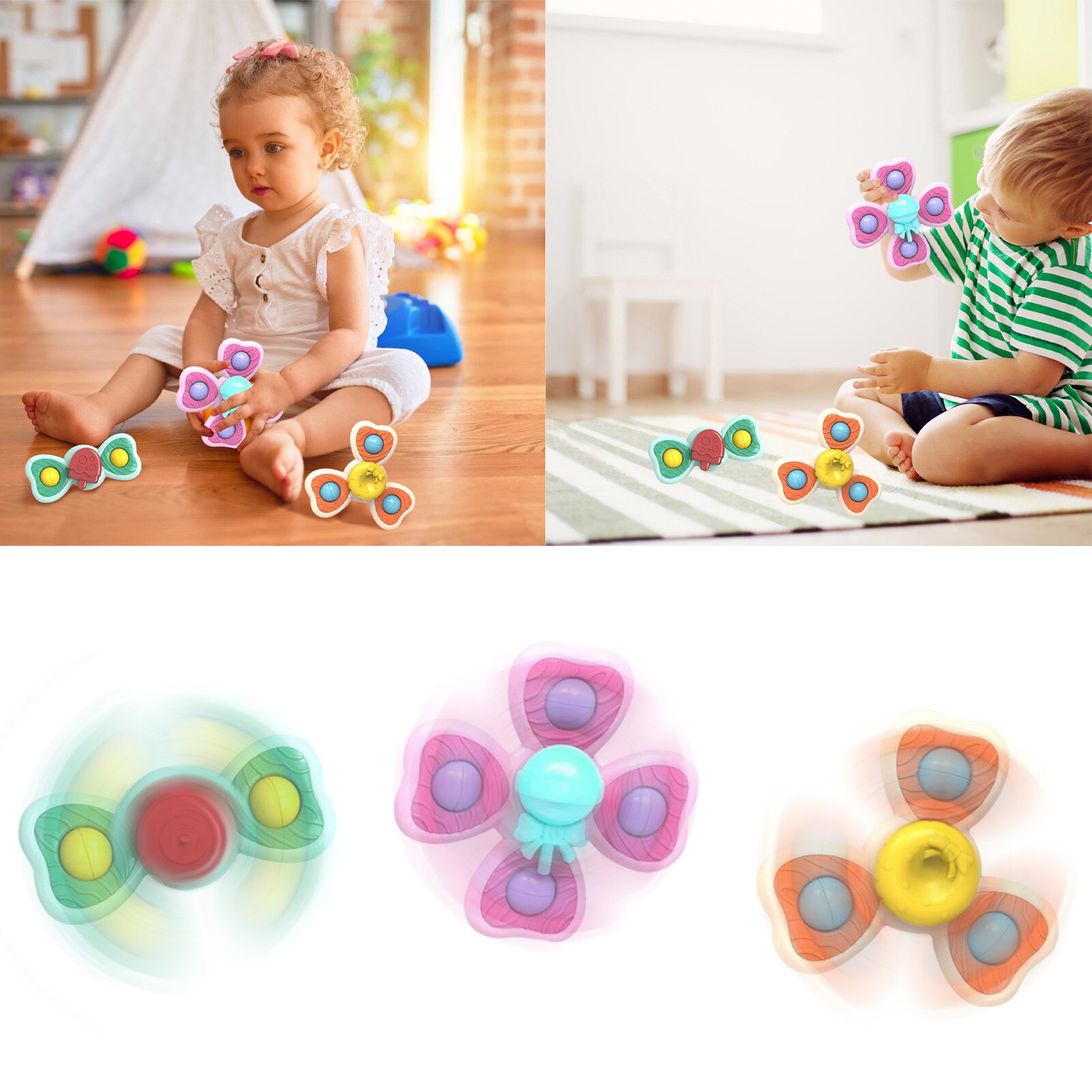 3Pcs Roterende Speelgoed Kinderen Decompressie Speelgoed Ijs Cartoon Roterende Zuig Speelgoed Zuignap Roterende