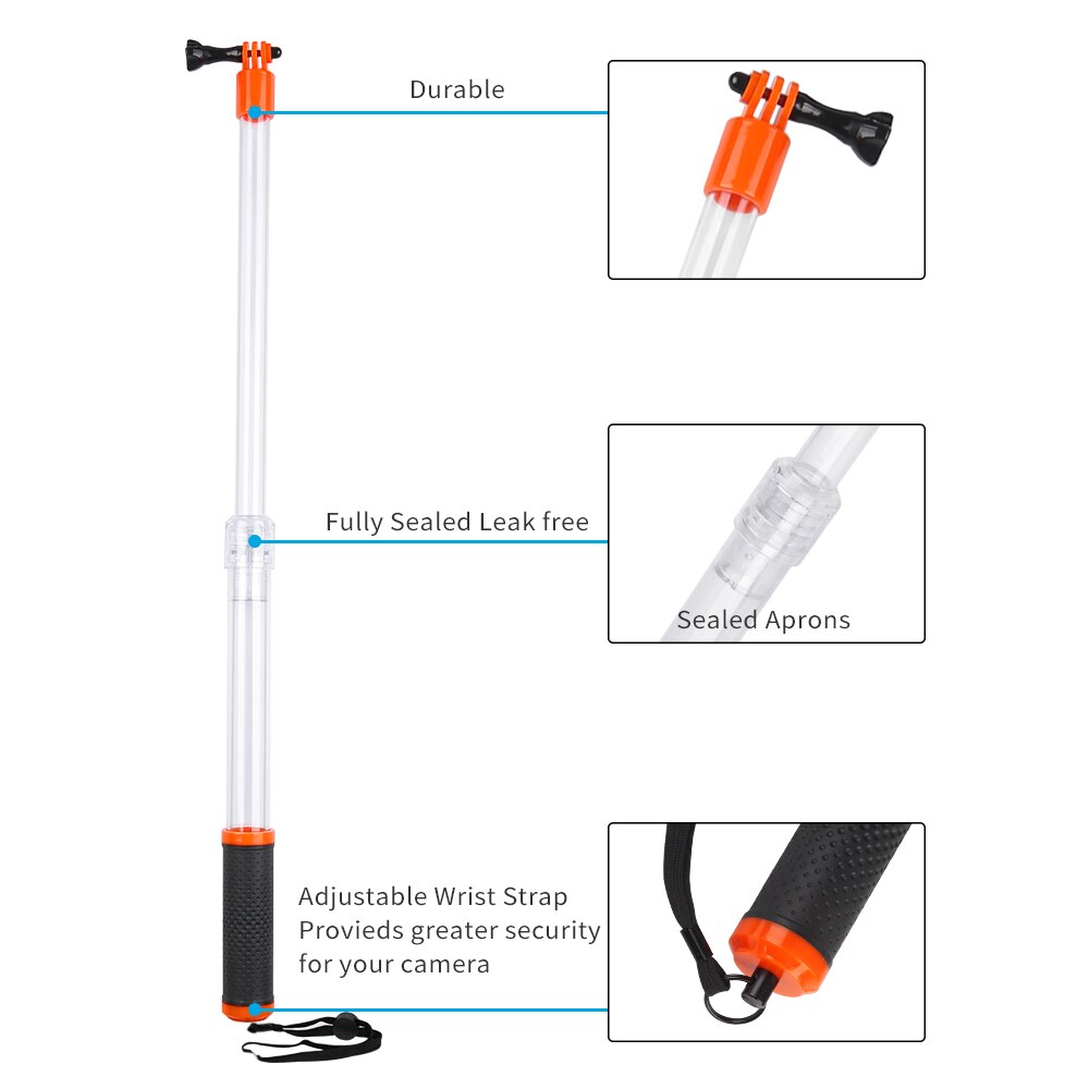 TELESIN-Palo de Selfie impermeable, monopié flotante transparente de mano para GoPro Hero 10, 9, 8, 7, 6, 5, 4, Osmo Action Insta360