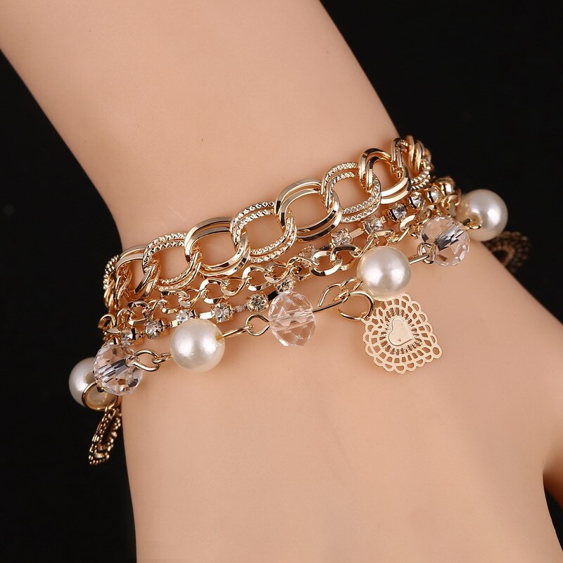 Handgemachten schmuck Frauen/Mädchen Kette Perlen Kristall Armbinde Herz Nachahmung Perle Anhänger Armbinde mehrschichtig Armbinde: 28