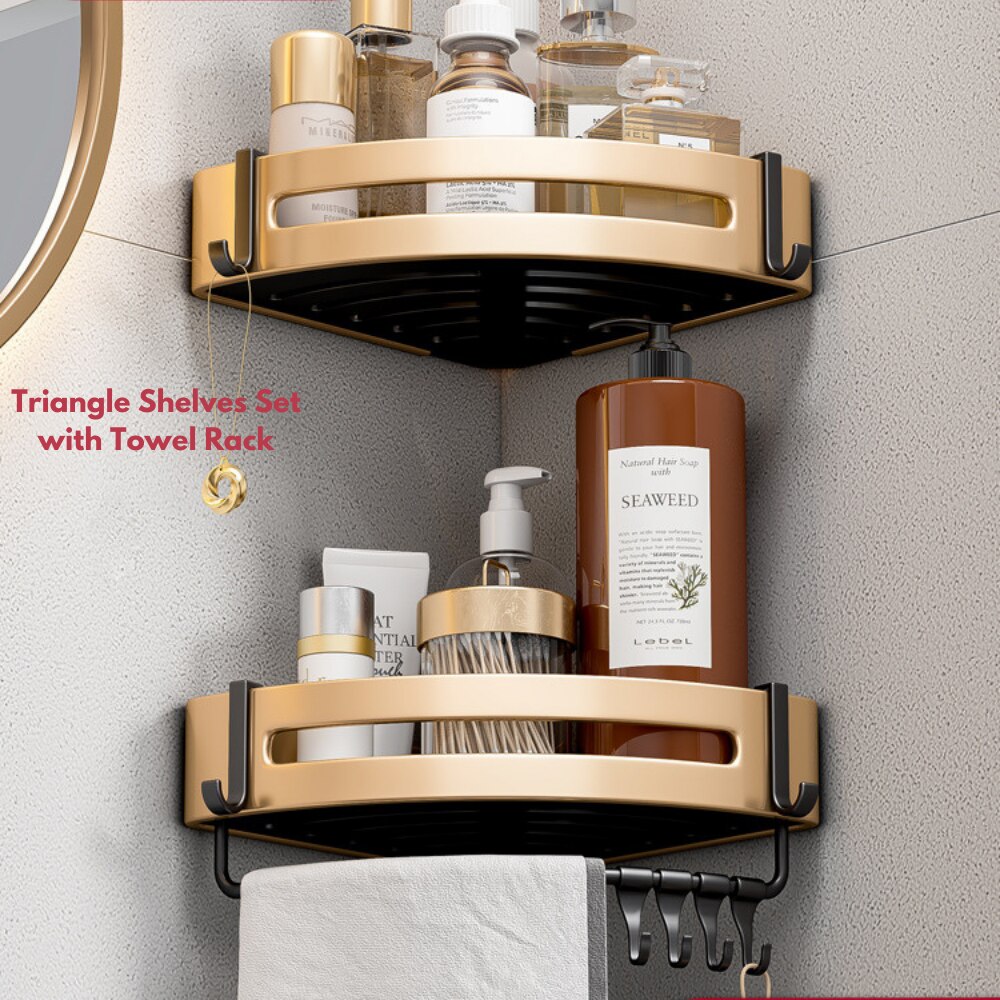 Luxury Bathroom Shelves Set Triangle Corner Shelf Shower Storage Rack Holder Wall Mounted Toilet Organizer Shampoo Organizer: Tri A Set