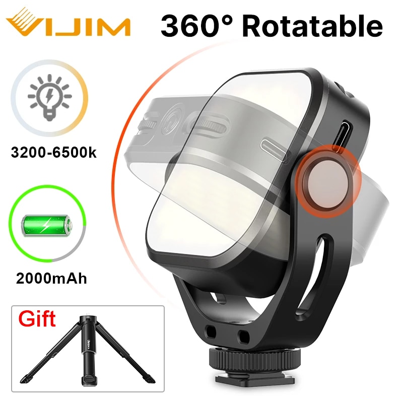 Vijim VL66 Led Video Licht Op Camera U-Stand En Softbox 360 ° Rotable Mini Oplaadbare CRI95 + 3200K-6500K Led Camera Licht Invullen