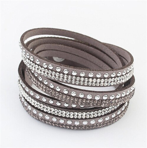 F&U Famous Brand Bracelets Crystal Rivet Multilayers Bracelets Little Swan Brand Different Color Bracelets for Women: Gray