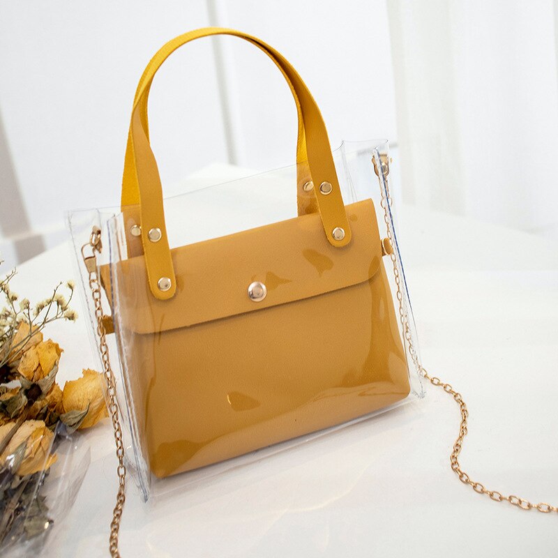 Handtas Pu Vrouwen Schoudertas Transparante Metalen Ketting Dual-Gebruik Snoep Kleur Tote Messenger Lady portemonnee