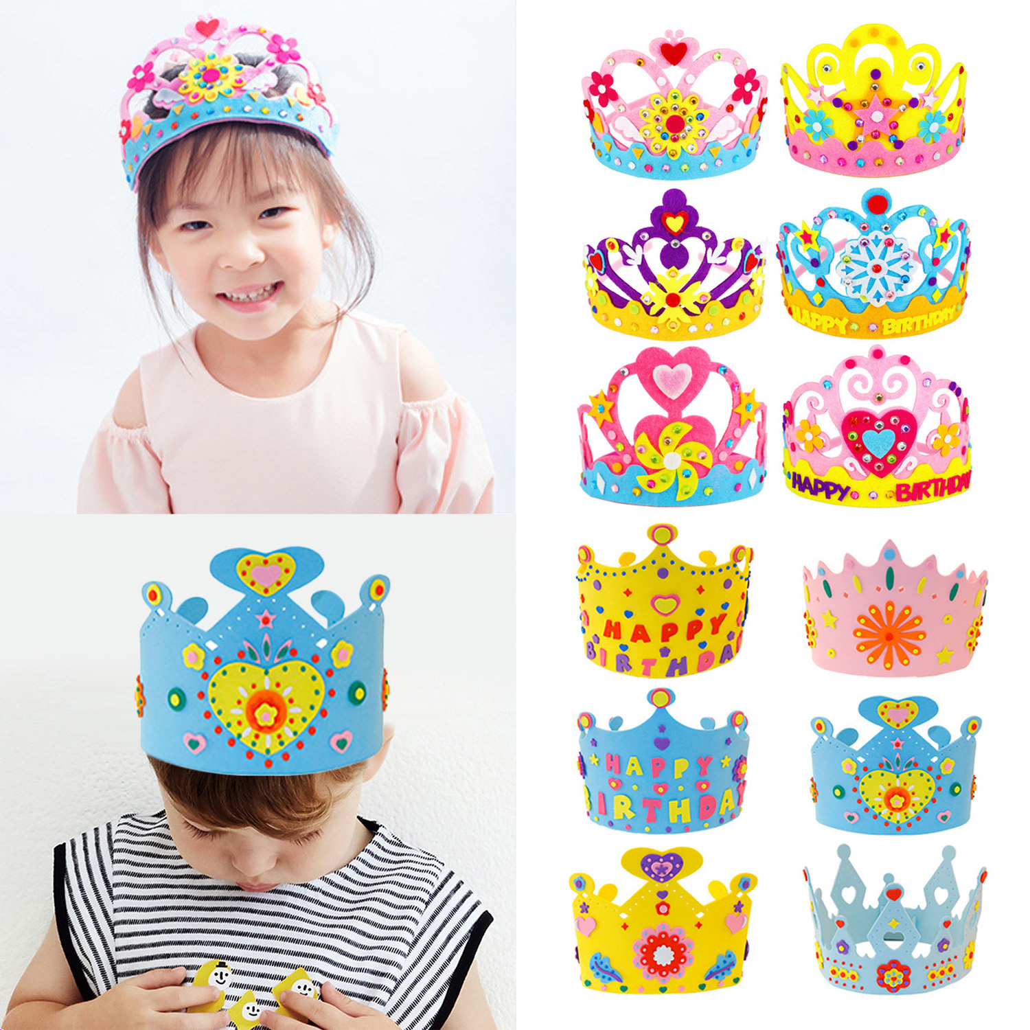 Håndlaget skumpapir paljetter kronesett bursdag tiaras lue materiale diy håndverk leketøy for barn barn fest dekorasjoner tilfeldig stil