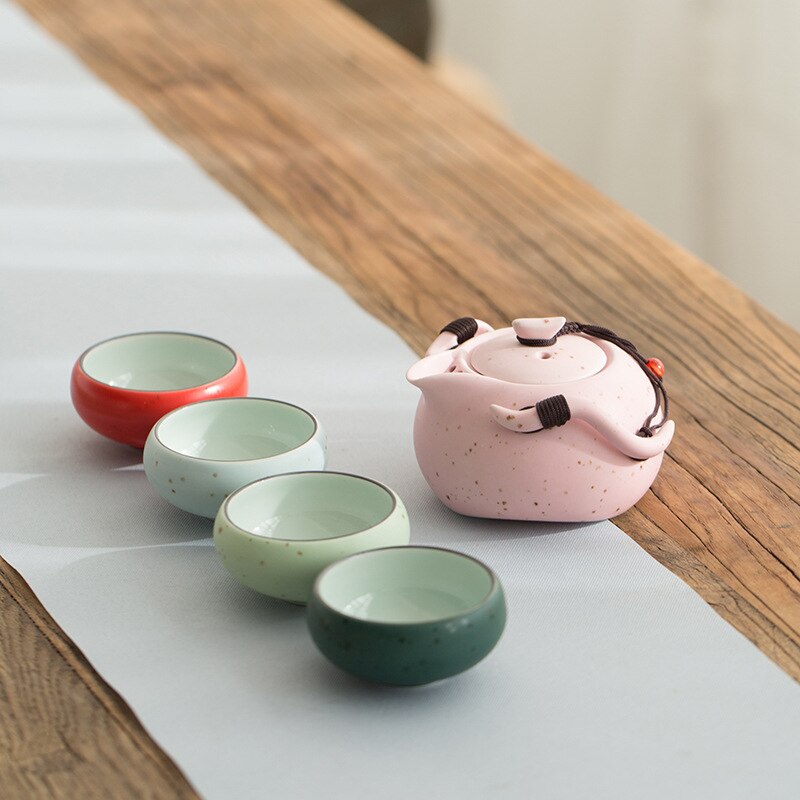 3Pcs Travel tea set Tea Set Porcelain Double Wall Cup Flower Dragon Moutain Teapot Kung Fu Tea Set A