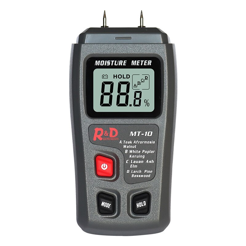 Medidor de humedad de madera MT10, higrómetro, Detector de humedad de madera, probador Digital de densidad de árboles gris EMT01: Grey no battery