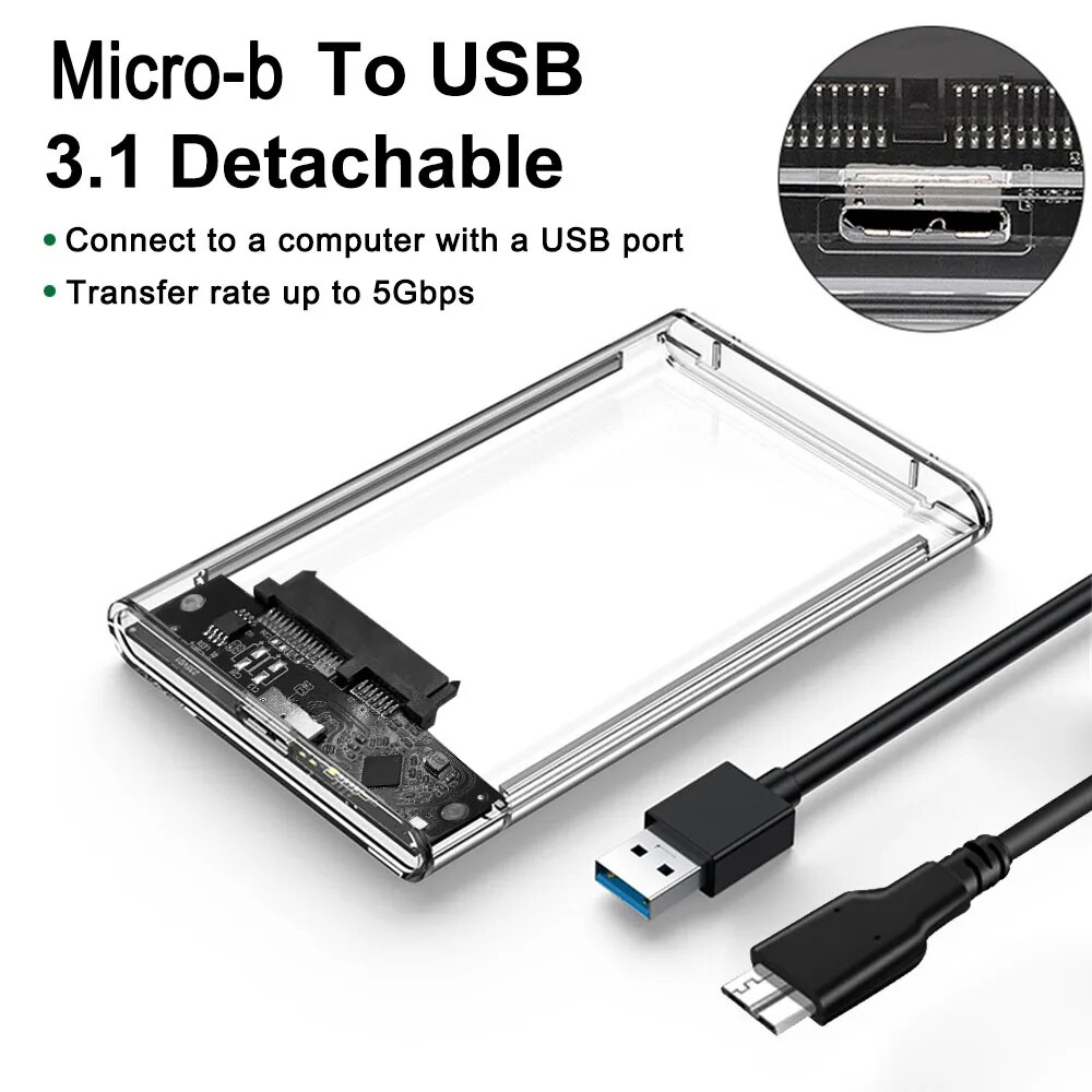 2.5 Inch HDD SSD Case SATA to USB 3.1 Type C 4TB Transparent External Hard Drive Housing Compatible UASP SATA III Laptop: grey