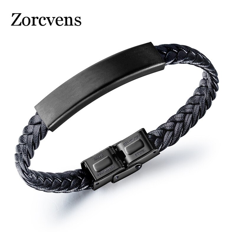 ZORCVENS Punk Jahrgang Edelstahl Schwarz Charme Männer handgefertigt Geflochtene Leder Armbinde für Mann
