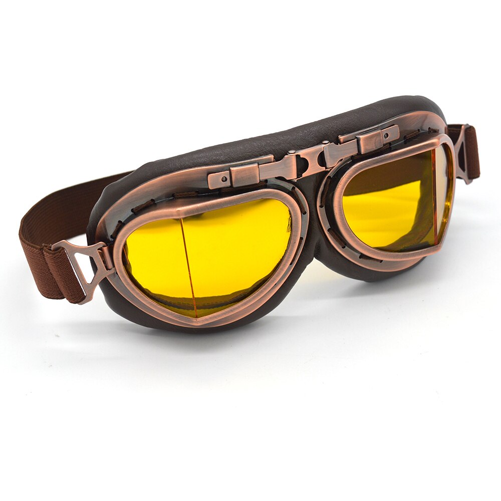 Yellow Lens Leather Frame Motocross Goggles Clear Steampunk Goggles Sport Sunglasses For Motorcycle Cafe Racer Dirt Bike