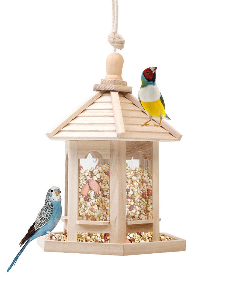 Wooden Bird Feeder House Nest Wild Bird Feed Dispenser Wooden Bird Feeder Bird House With Roof Bird Home Garden Yard Decoration