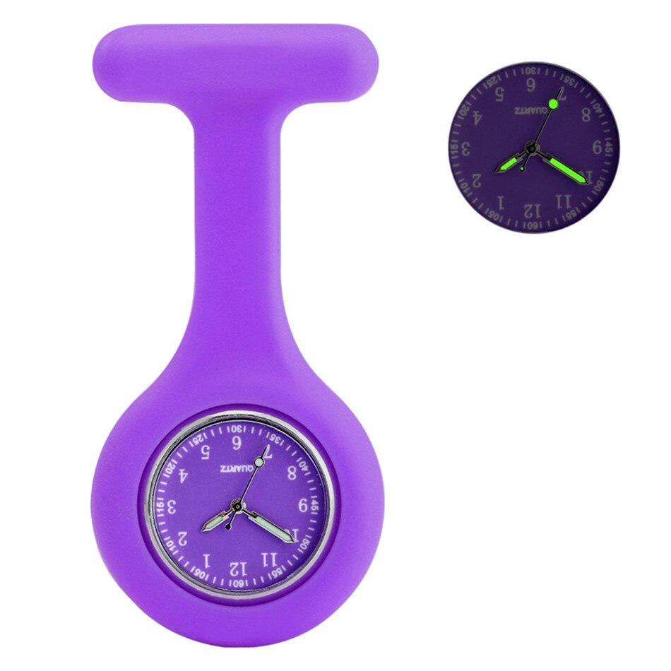 Reloj de bolsillo con puntero luminoso para enfermera, relojes de bolsillo de cuarzo con cubierta de silicona, Pin colgante para médico: Purple