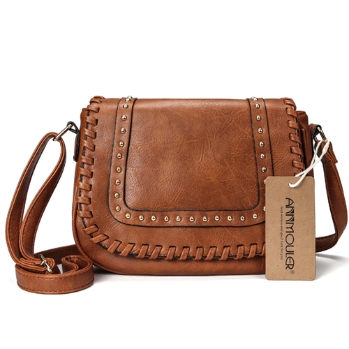 Annmouler Mode Vrouwen Schoudertas Pu Lederen Crossbody Tas Effen Kleur Portemonnee Kleine Kaki Messenger Tas Voor Dames: Light brown